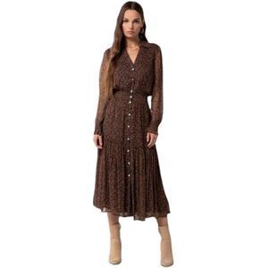NWT Vivianna Diamond Pattern Button Up Long Sleeve Smocked Waist Midi Dress, S